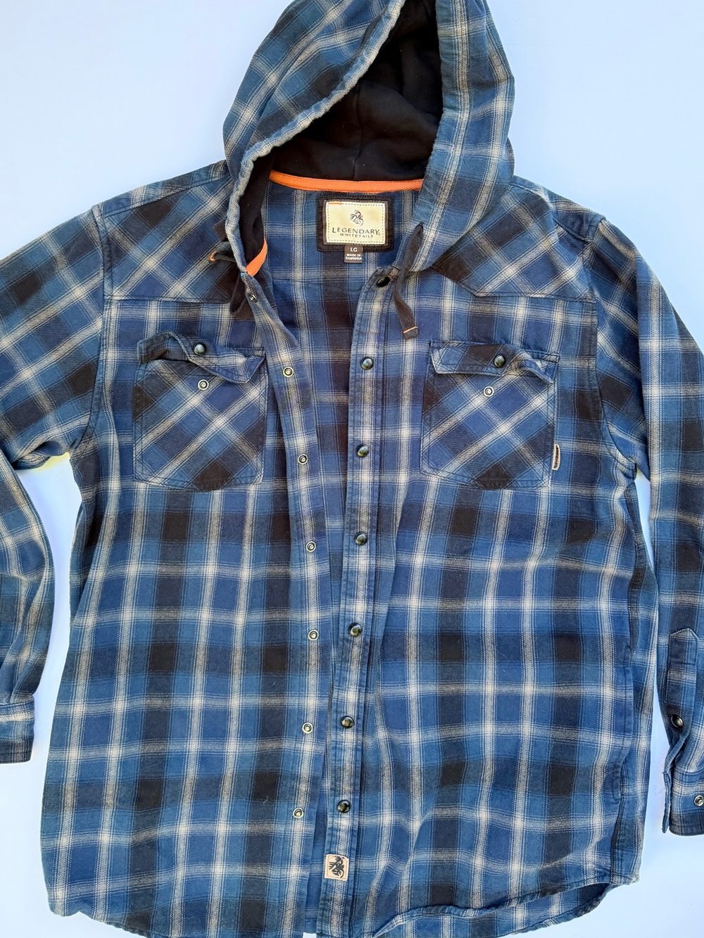 Legendary Whitetails Men L Blue Plaid Hooded Flannel Shirt Shacket Gorcorp